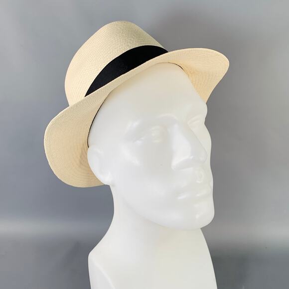 BORSALINO Size S Beige Black Straw Fedora - Picture 2 of 10